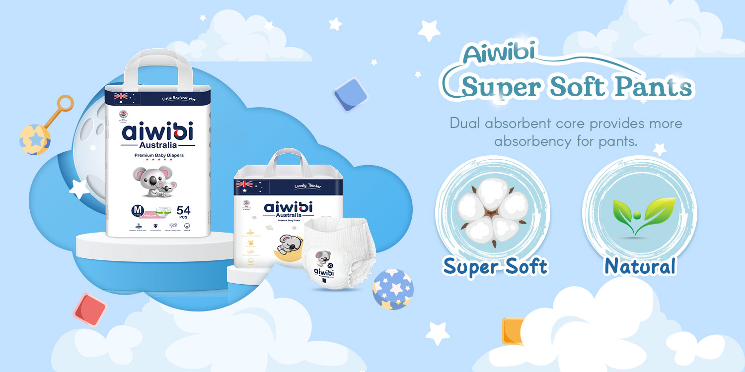Disposable AIWIBI Q Shape Premium Baby Pants With High Absorption Capacity